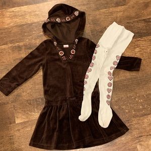 Girls Gymboree hooded velour dress and tights